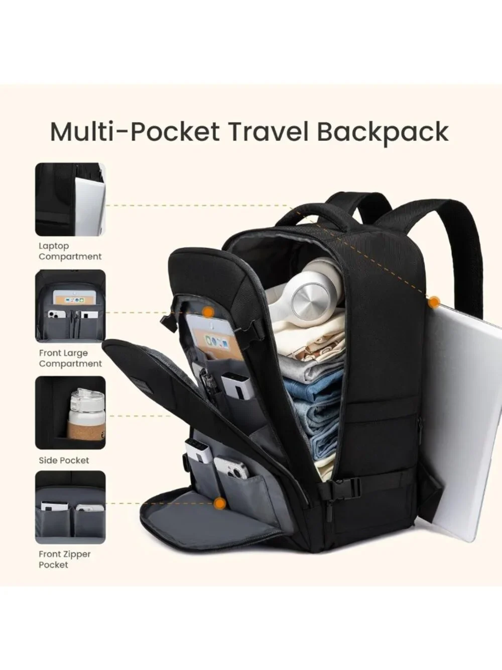 Expandable 40L Travel Backpack for Men & Women, Water-Resistant Laptop Bag, TSA